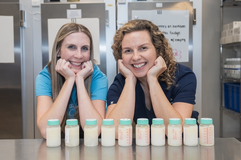Registered dietitian Allison Rohrer and Dr. Katherine Chetta in the Milk Lab at MUSC Shawn Jenkins Children's Hospital. Photograph by Julie Taylor.