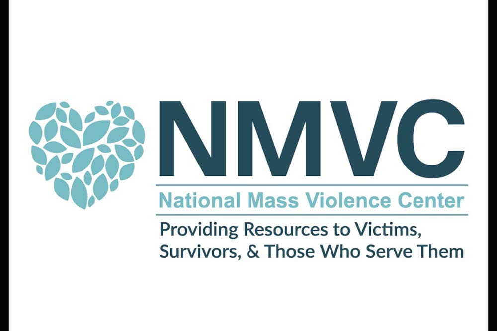 The letters NMVC. National Mass Violence Center. Providing resources to victims, survivors and those who serve them.