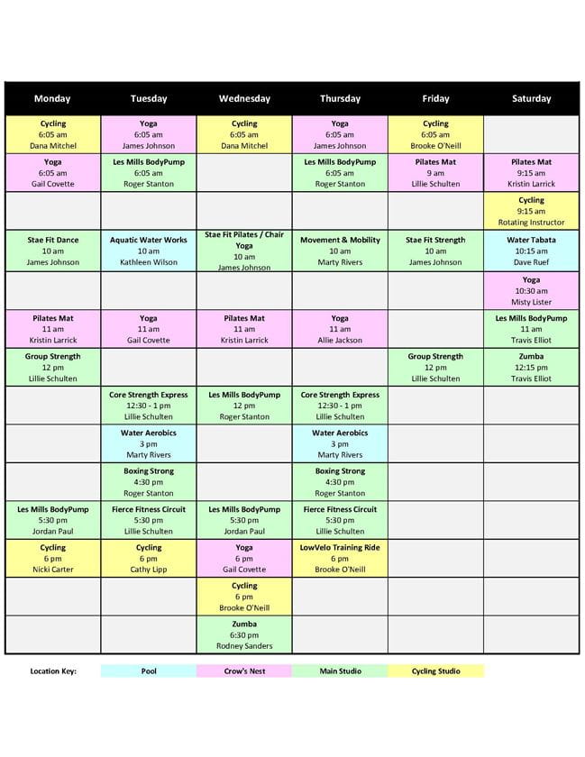 Fall 2023 Group Exercise Schedule